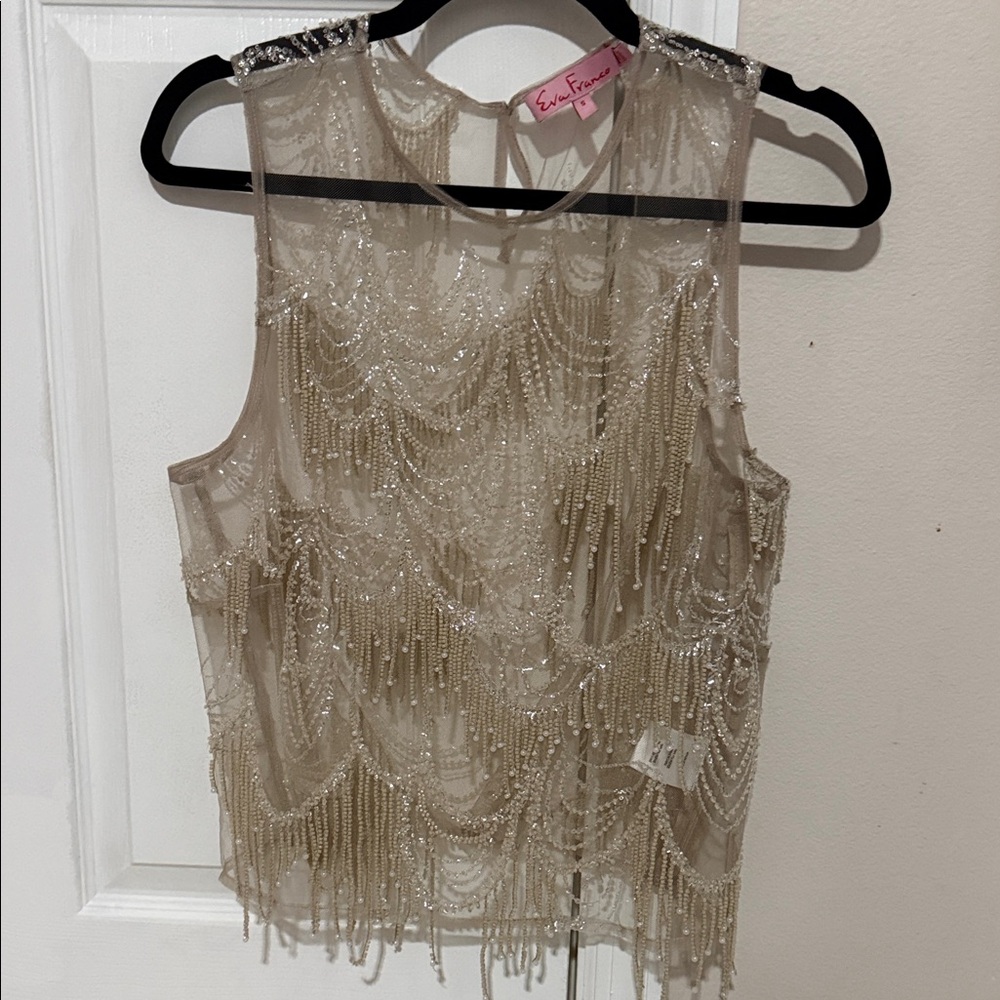 Eva Franco Shimmering Beige Beaded Blouse
